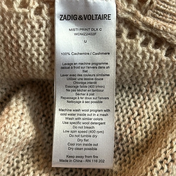 Zadig & Voltaire Deluxe O/S Cozy Cream Open Front Cardigan long w/ short sleeve - Picture 7 of 9